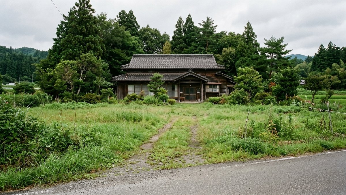 空き地の奥に見える古い家